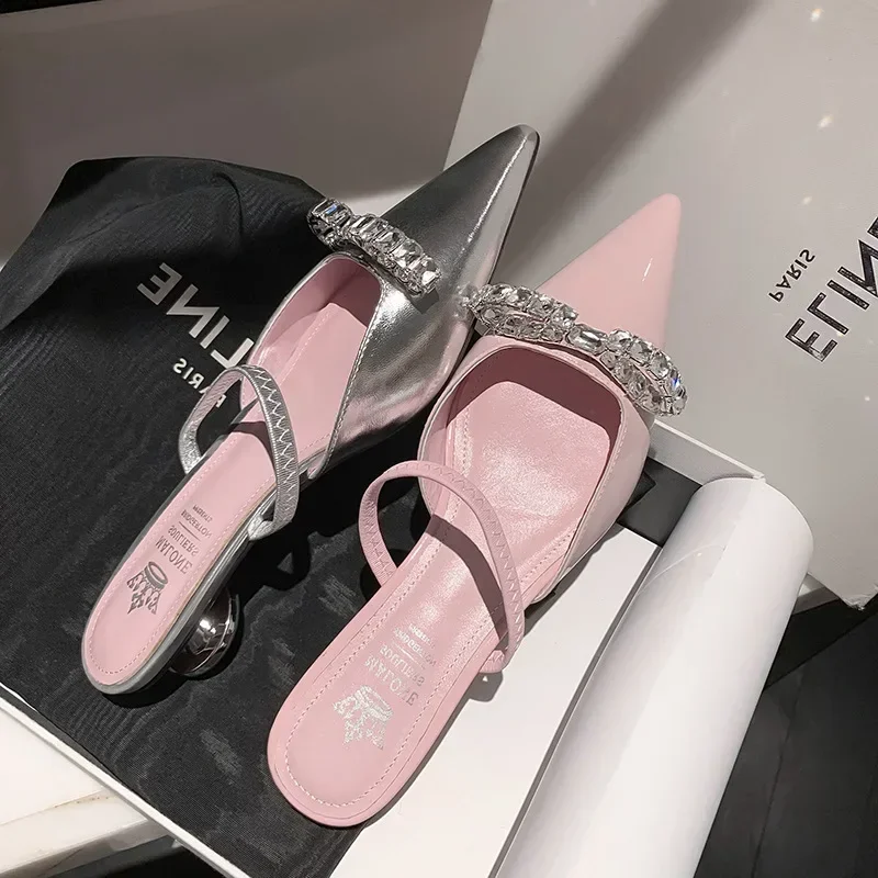 Women'S Shoes Clogs - 女性特許取得ピンクスリッパ春夏フラットシューズ新しいポインテッドトゥドレスシューズデザイナーエレガント浅履きパーティーサパティーヤスムヘール