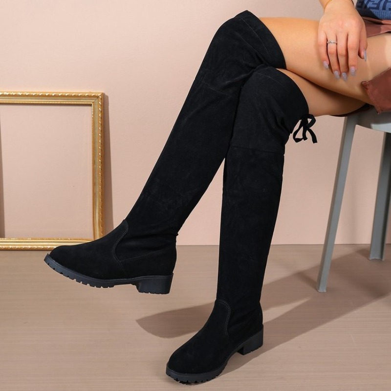 Sock Boot Women - レディース、膝丈ブーツ、スエード素材、厚底、伸縮性のある生地、秋冬用、ロングブーツ、カジュアルシューズ。