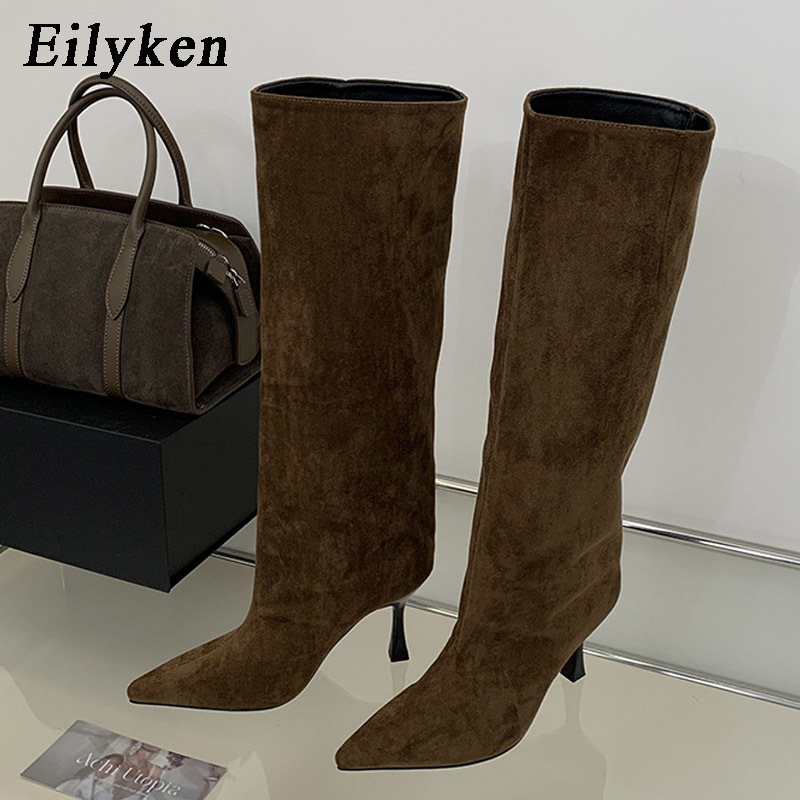 Knee High Boots Women - エイリーケンの冬用ヴィンテージデザイン、ポインテッドトゥのニーハイブーツ。女性用、スティレットヒール、履き心地の良いレディースシューズ、ロングブーツ。