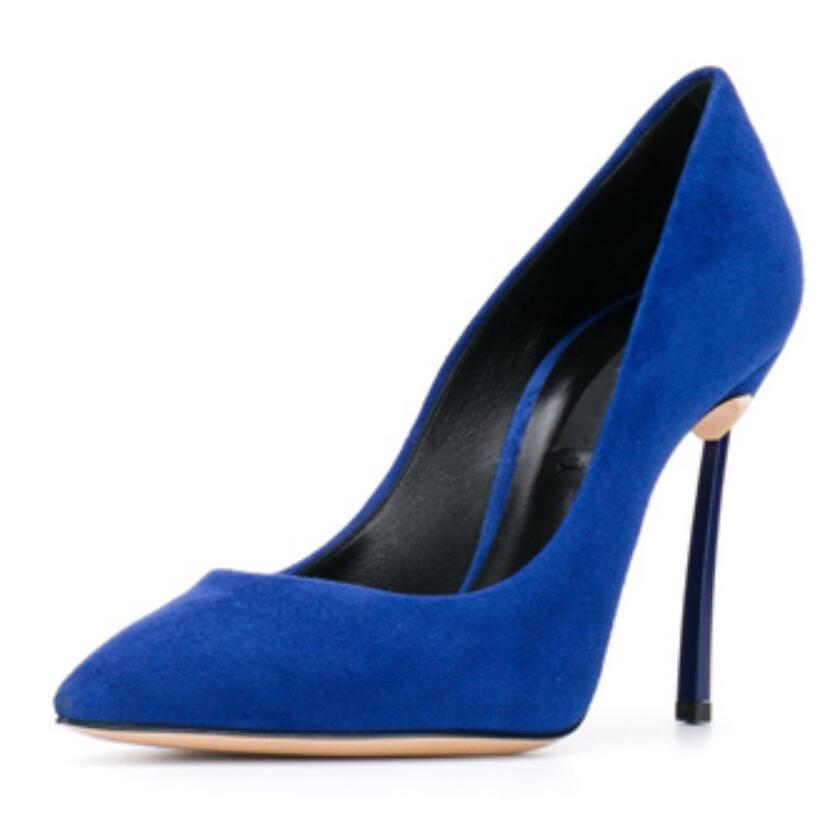 Court Heel Pointed - レディース ポインテッドトゥ ブレードパンプス メタルハイヒール バーガンディブルー スエード