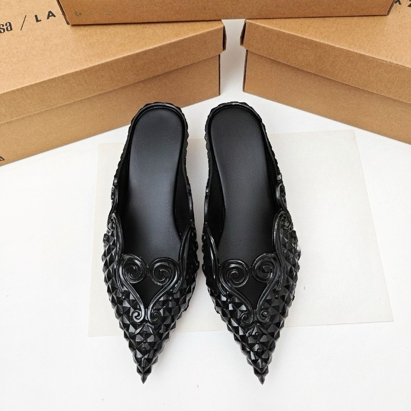 Court Heel Pointed - 女性用シューズ ポインテッド ウィッチ ローヒール スリッパ ヨーロッパ