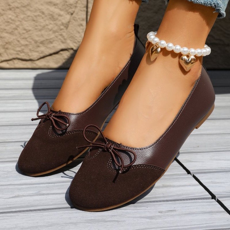 レディーススリッポンフラットシューズ、無地春秋作業靴、蝶結び - Women'S Shoes Clogs のレビューと価格