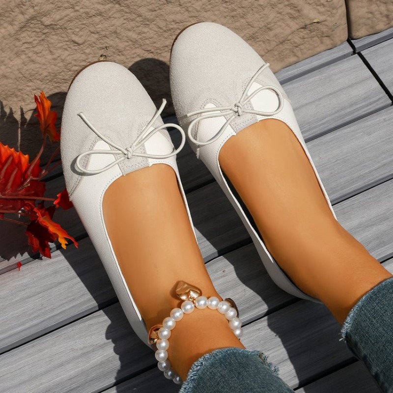 レディーススリッポンフラットシューズ、無地春秋作業靴、蝶結び - Women'S Shoes Clogs のレビューと価格