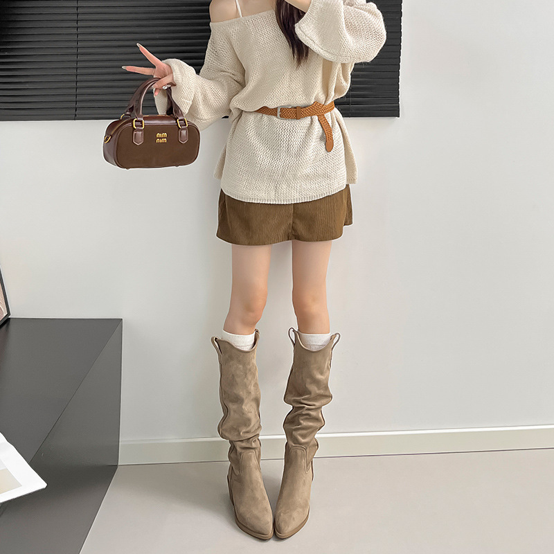 2026年秋冬向けのレトロなスエード素材のニーハイブーツ。厚 - Sock Boot Women のレビューと価格