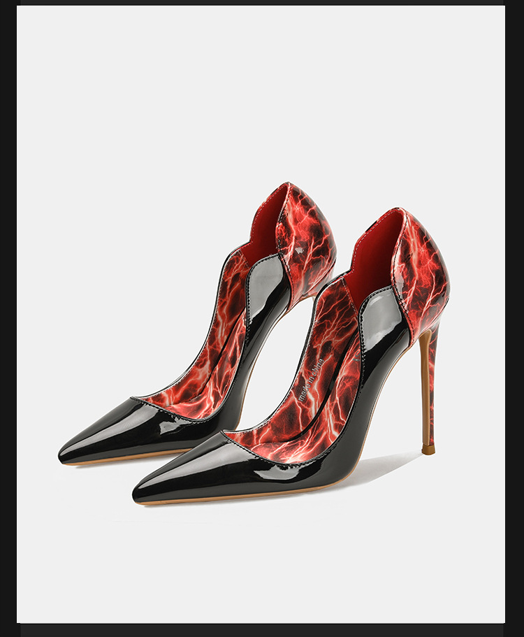 電気ライトニングレオパード柄スティレットパンプス レディース - Court Heel Pointed のレビューと価格