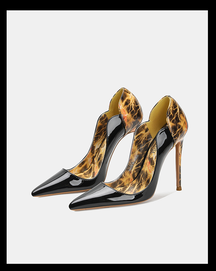 電気ライトニングレオパード柄スティレットパンプス レディース - Court Heel Pointed のレビューと価格