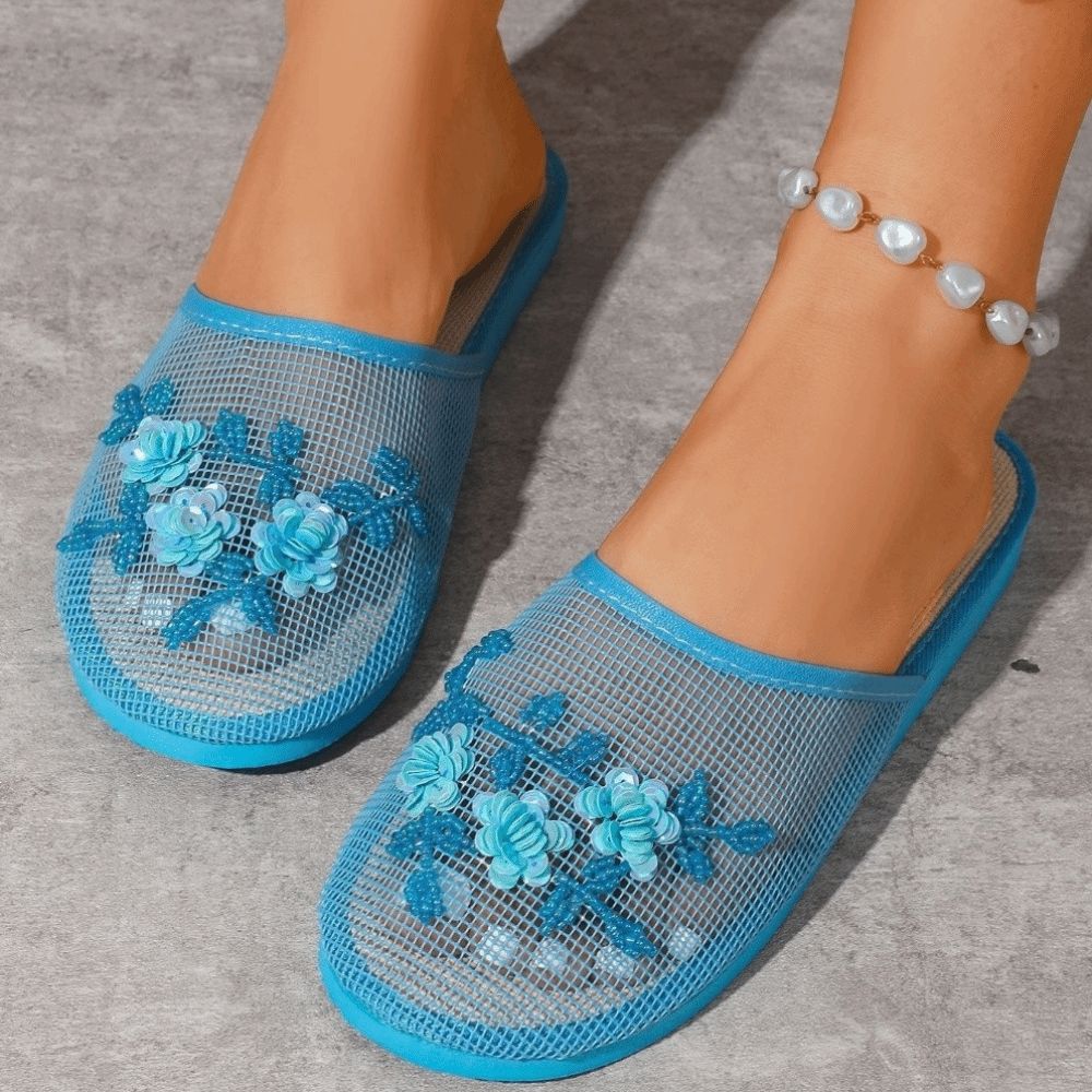 カジュアルな花柄刺繍メッシュサンダル、柔らかな底、通気性のあ - Mule Slip On のレビューと価格