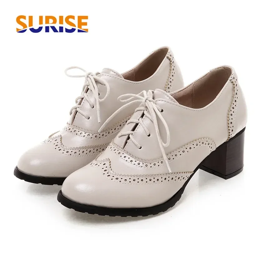 英国女性用オックスフォードハイブロックヒールウィングチップベ - Oxford Lace Up Women のレビューと価格