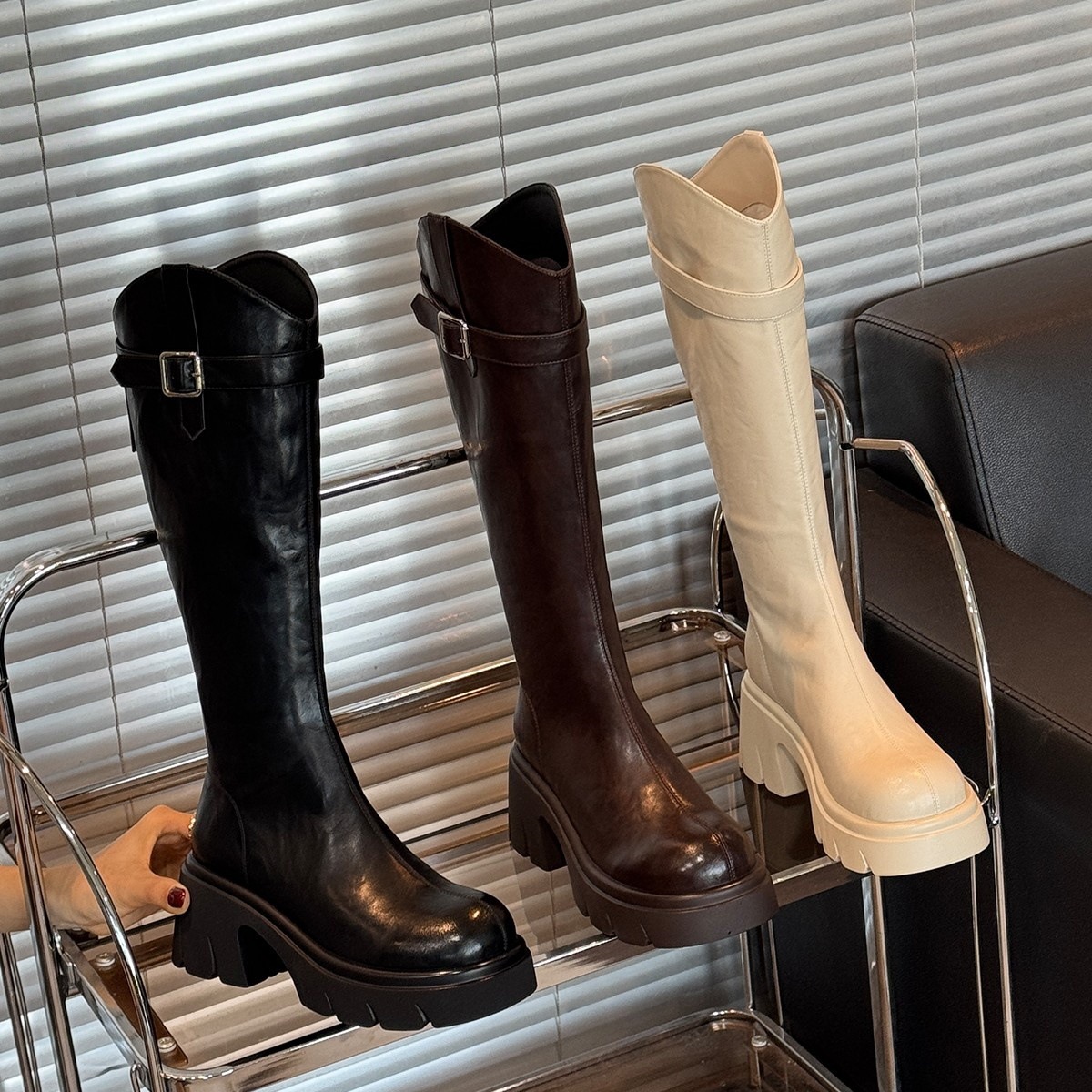 レディースシューズ 秋新作 ロングブーツ 膝下丈 厚底 身長 - Sock Boot Women のレビューと価格