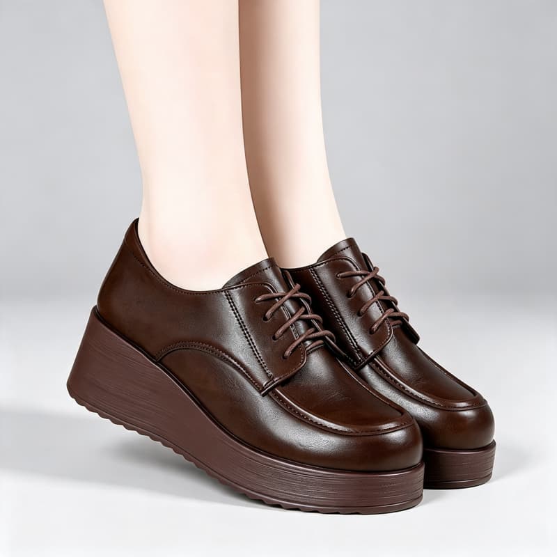 6cmの快適な深めの履き口、柔らかな革製の靴、プラットフォー - Oxford Lace Up Women のレビューと価格