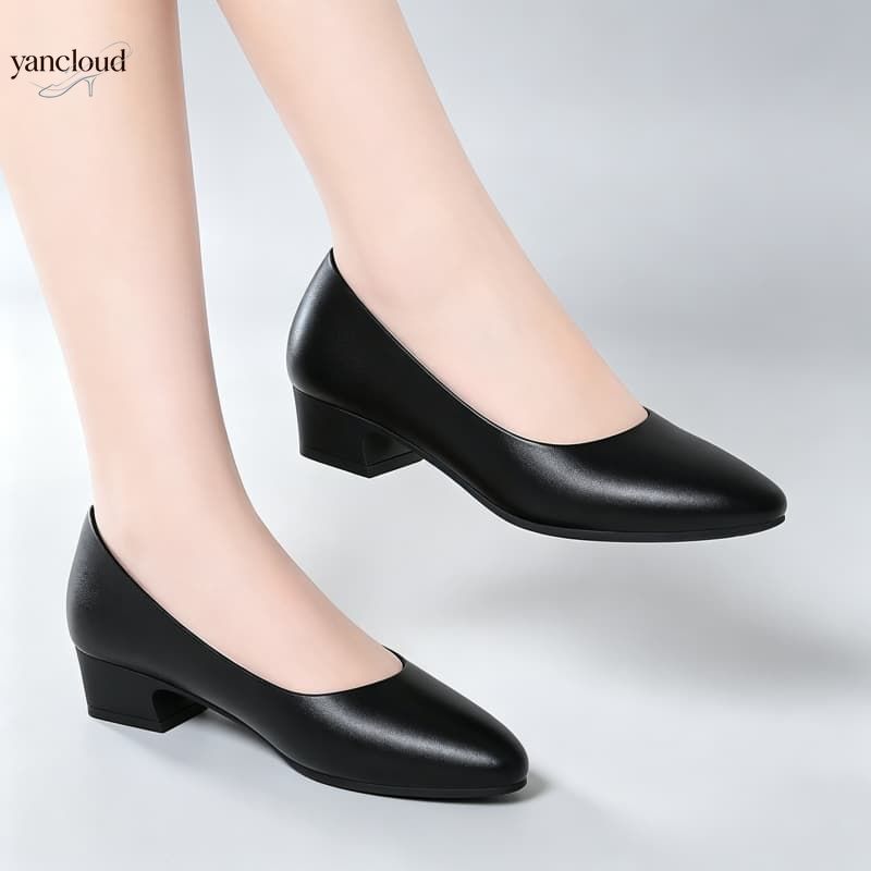 オールマッチエレガントなレディースソフトレザーシューズ ブラ - Court Heel Pointed のレビューと価格