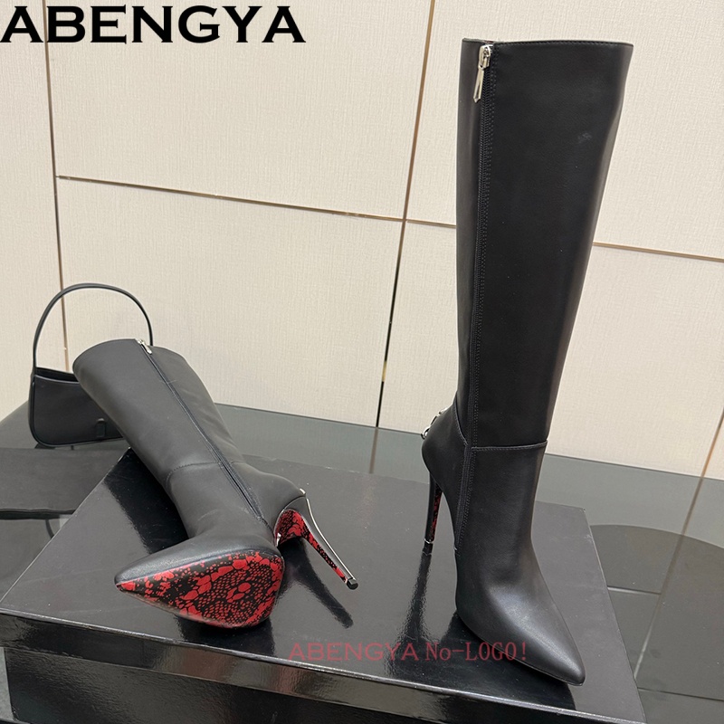 セクシーな黒革ニーハイブーツ女性のための奇妙なヒールパーティ - Knee High Boots Women のレビューと価格