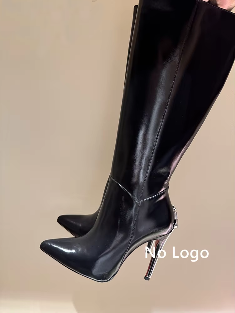 セクシーな黒革ニーハイブーツ女性のための奇妙なヒールパーティ - Knee High Boots Women のレビューと価格
