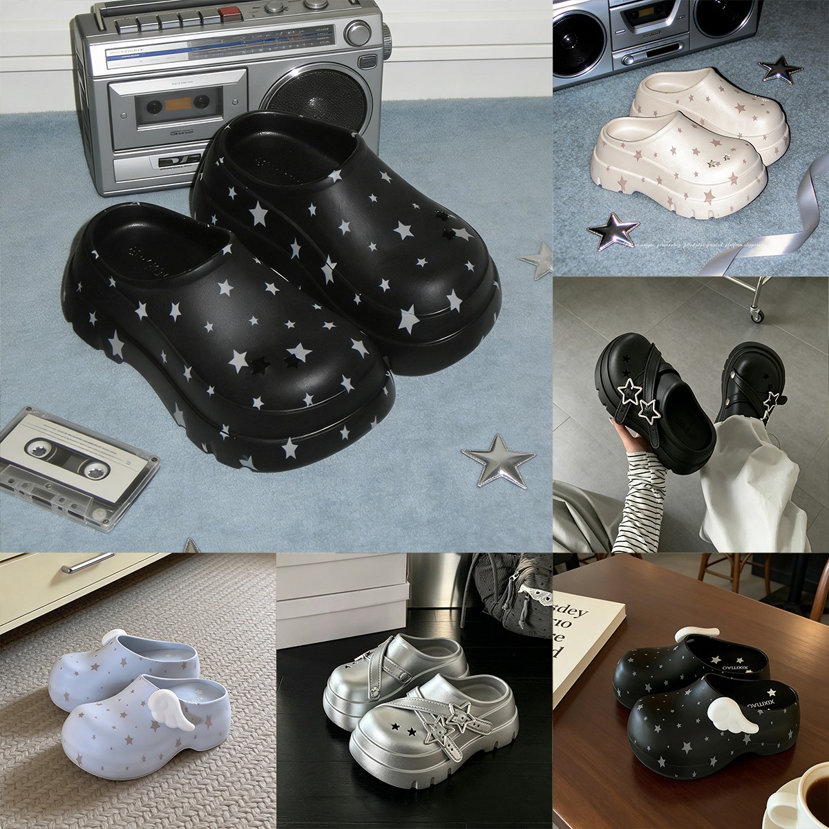 夏の新作、女性用プラットフォームサンダル。Y2K風のスター柄 - Women'S Shoes Clogs のレビューと価格